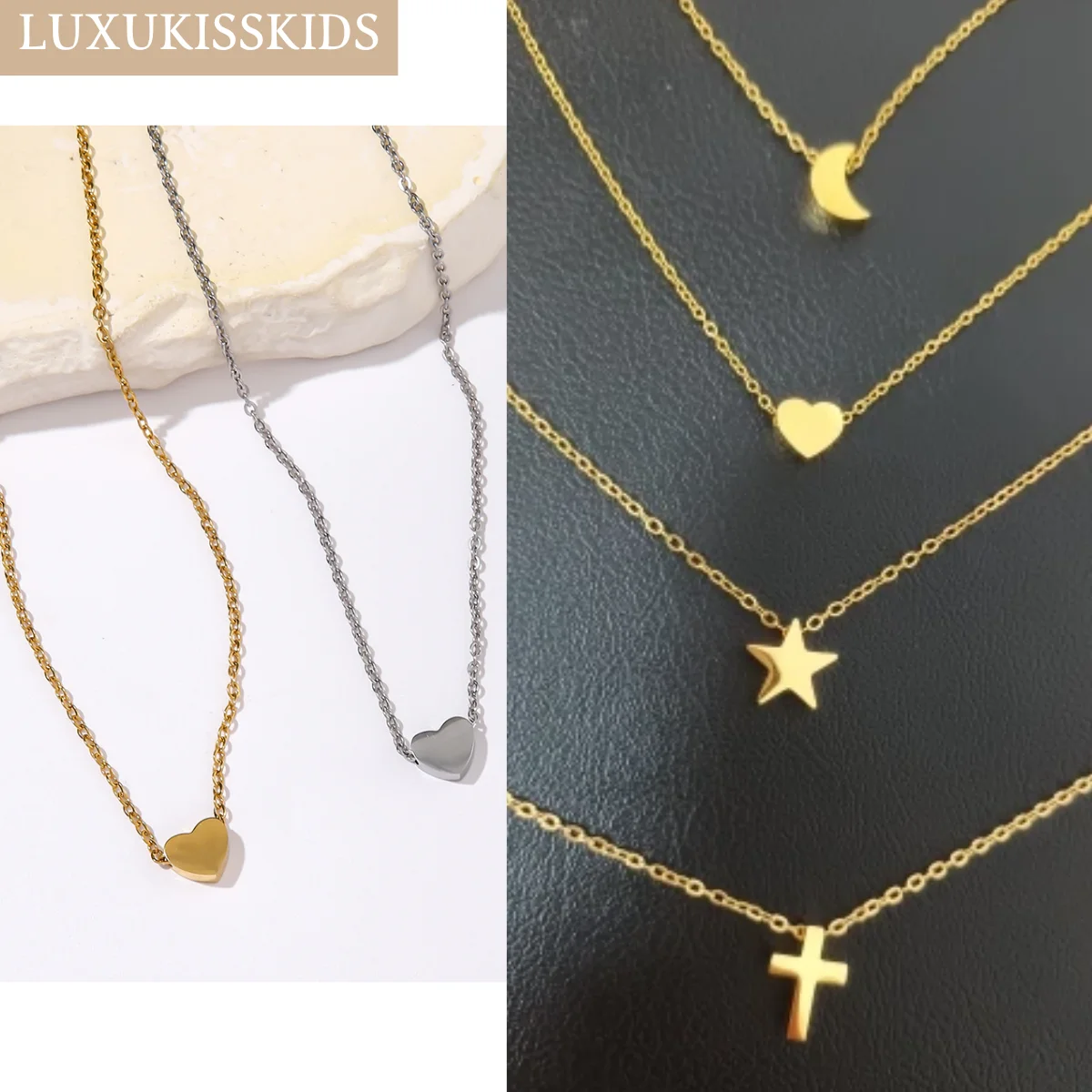 LUXUKISSKIDS луна звезда стальное ожерелье изящный маленький кулон в форме сердца