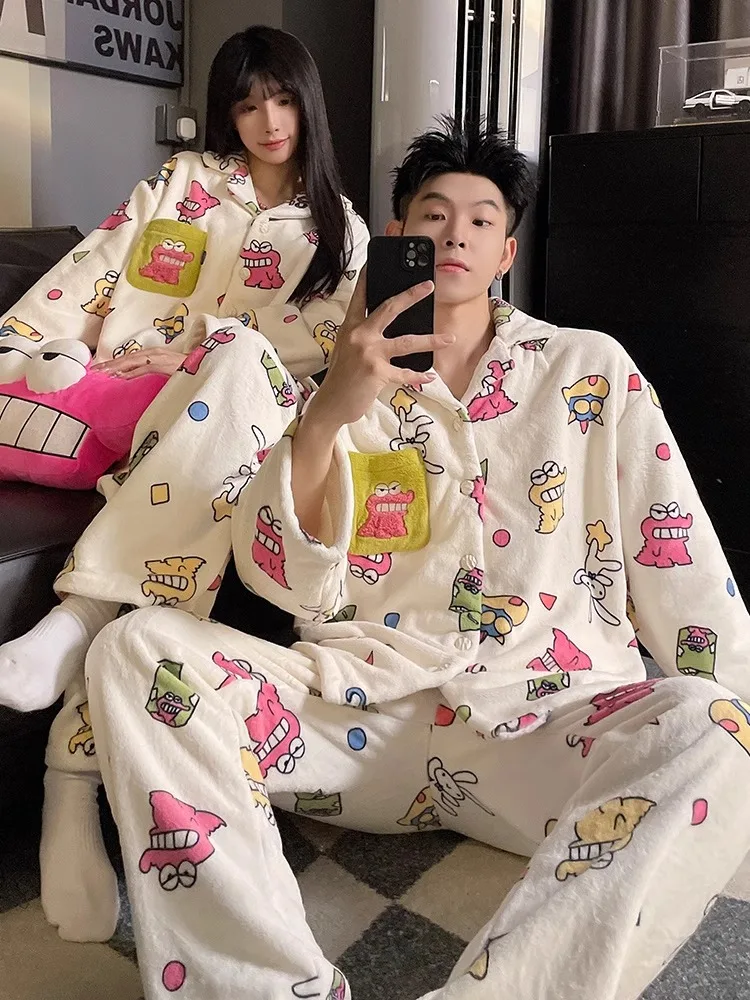 Couple Pajamas Winter Coral Fleece Thickened Fleece-lined Autumn and 2024 New Cute Men's Women Homewear