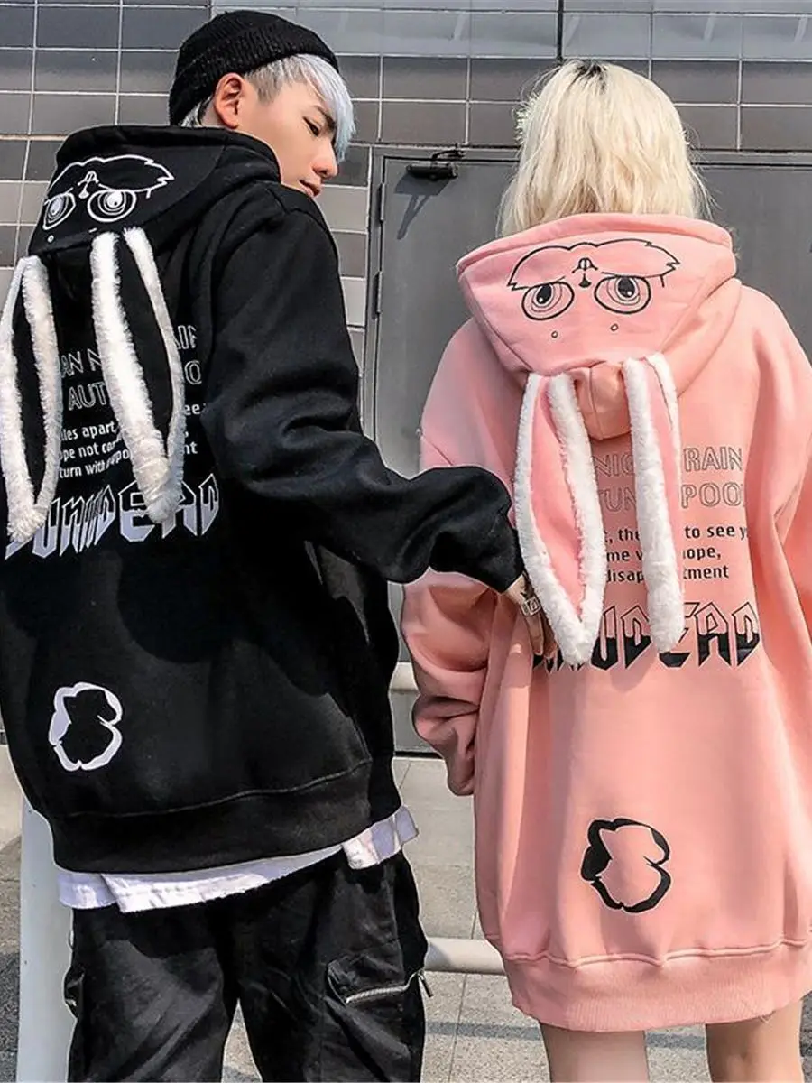 

Cute Harajuku Pink Hoodie Sweatshirt Spring Teens Women Autumn Kawaii Loose Korean Tops Hip Hop Pollover Oversized Hoodies Coats