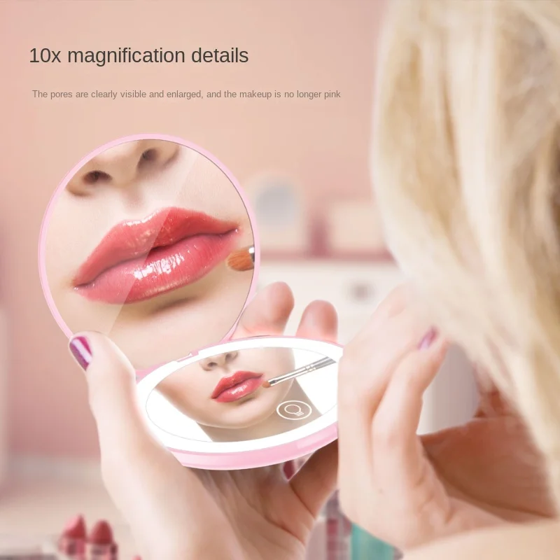 

Компактное складное дорожное мини-зеркало со светодиодной подсветкой, компактное зеркало для макияжа с 10-кратным увеличением, двухстороннее круглое зеркало для макияжа