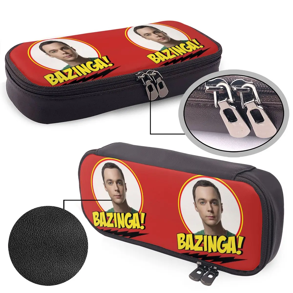 Фото Кожаный пенал Bazinga The Big Bang Theory для студентов, школьный пенал, сумка для карандашей, канцелярские принадлежности №1