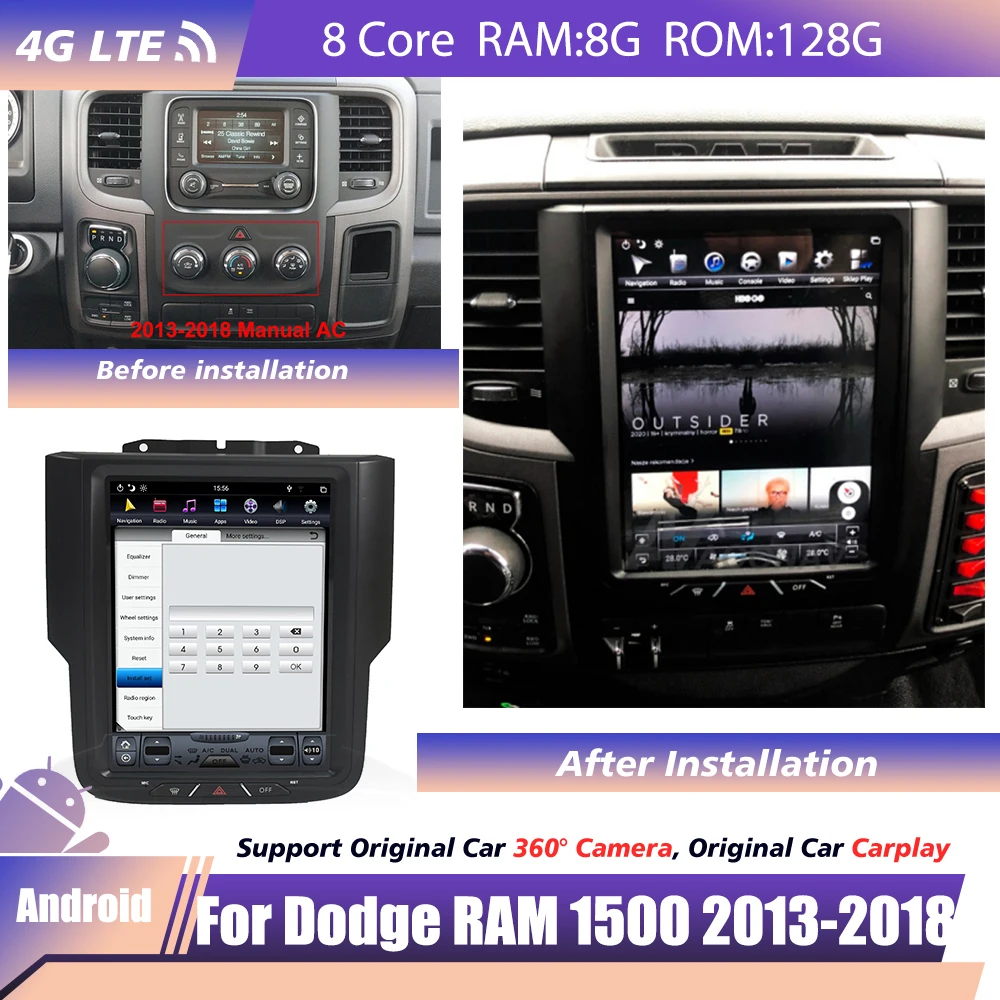 

Автомобильное радио BT стерео для Dodge RAM 1500 2013 2014 2015 2016 2017-2018 GPS сенсорный экран навигация видеоплеер рекордер головное устройство