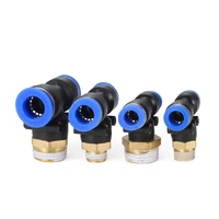 pneumatic fitting air connector tube t type tee external male thread quick push in pb 4 6 8 10 12 14 16mm 18 14 38 12