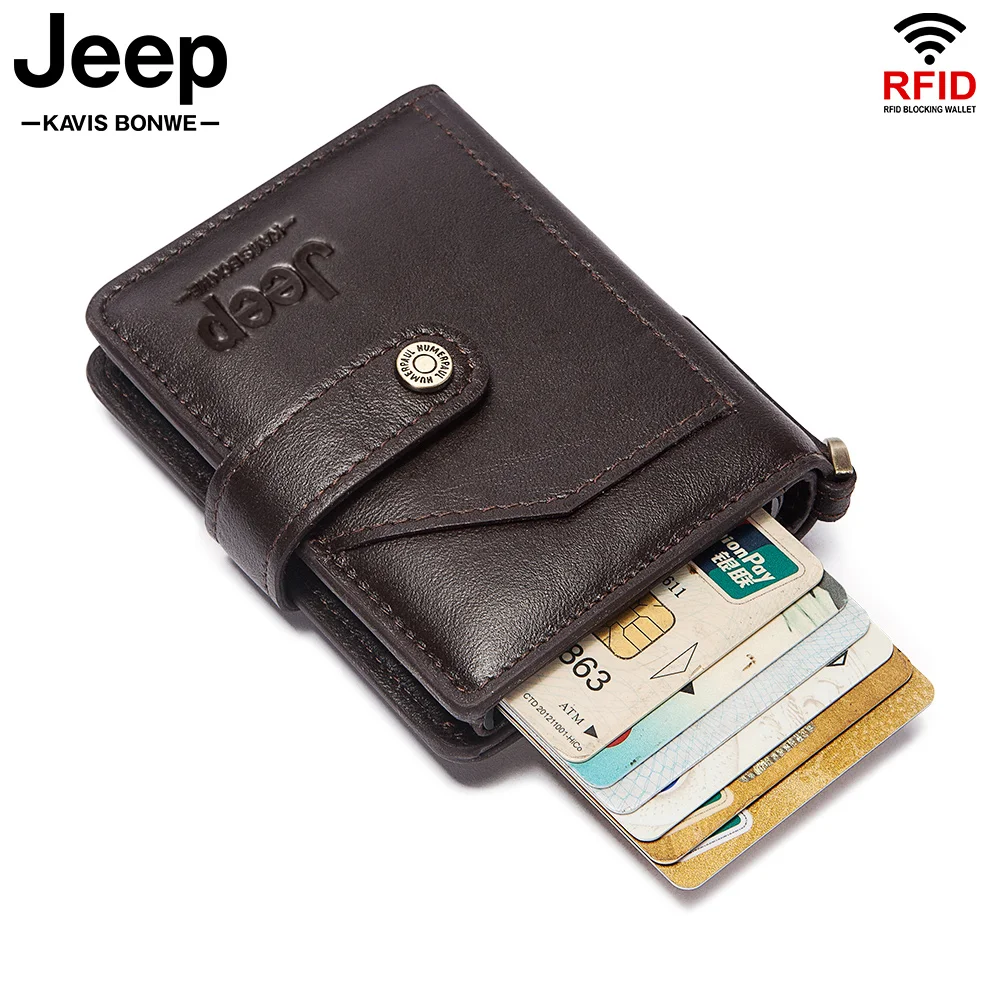 

Casual Card Holder Hasp Protector Smart Card Case RFID Aluminum Box Slim Men and Women Cowhide Leather Wallet Zipper Coin Pocket