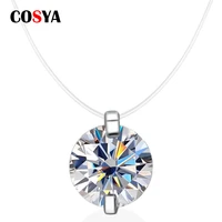 cosya 925 sterling silver 1ct d vvs1 diamond with gra moissanite fishing line pendant necklace for women sparkling fine jewelry