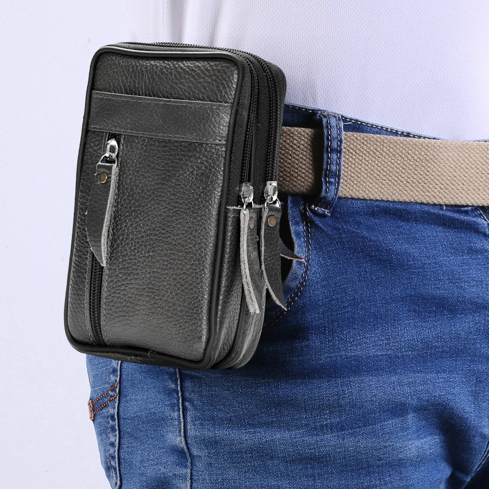 

Men Cowhide Leather Waist Pack Bum Bag Casual Classic Texture Creative Design Chic Small Mobile Phone Wallet Pouch
