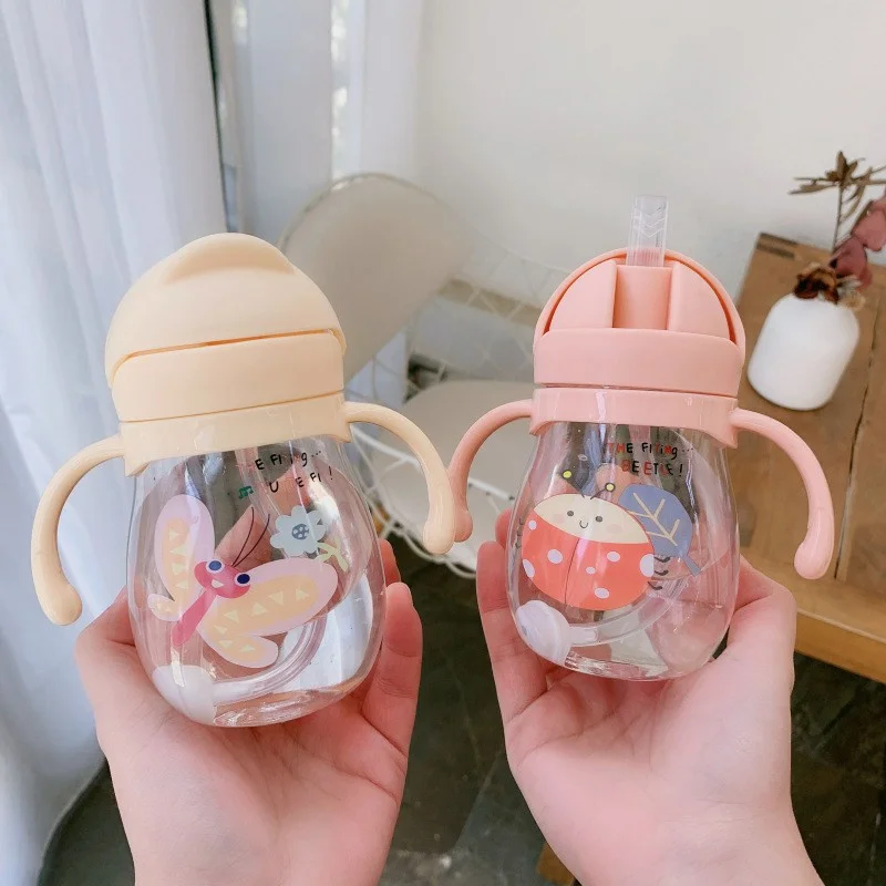 

350ml Cute Baby Bottles Drinking Cups Feeding Bottle Straw Cup For Kids Gravity Ball Sippy Cup Milk Water Bottle With Scales