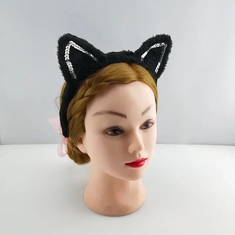 Детский женский костюм с блестками черный плюшевый кот животного повязка на