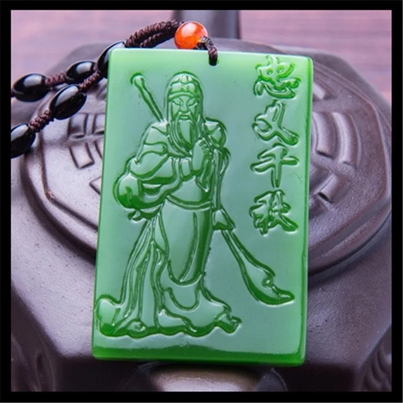 

Natural Green Hand-carved Guan Gong Jade Pendant Fashion Boutique Jewelry Men and Women Martial God of Wealth Necklace Gift