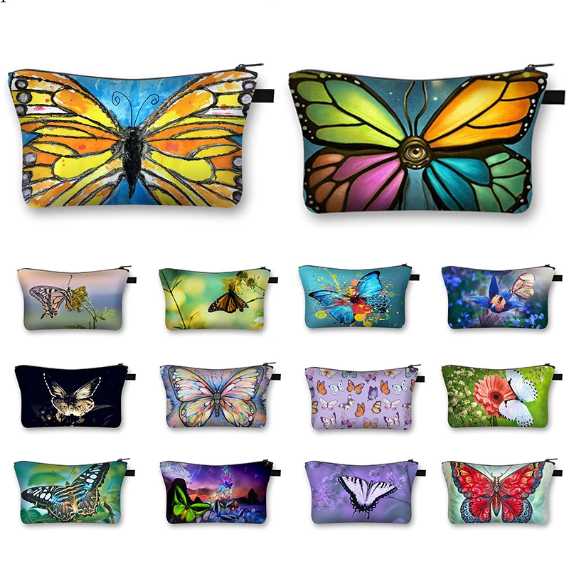 

New 3D Butterfly Print Women's Cosmetic Bag Daily Out Carrying Washing Bag Girls' Dormitory Large-capacity Polyester Storage Bag