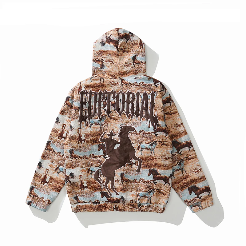 Mens Hooded Jackets Vibe Style Harajuku Oversize Loose Retro Autumn Coat Loose Hip Hop Tops Cartoon Letter Embroidery Streetwear