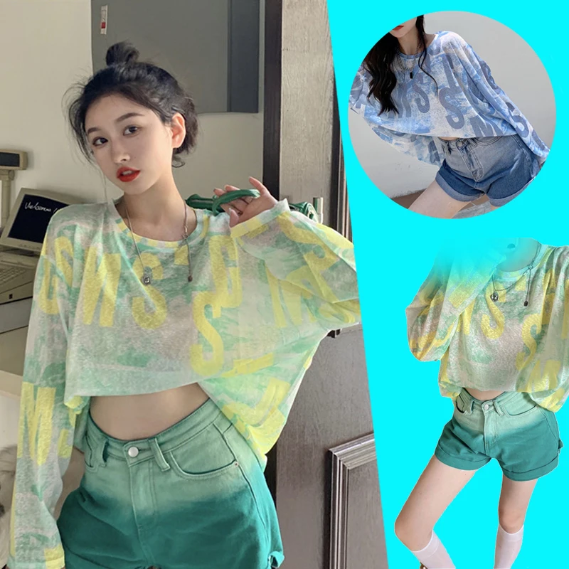 

Women Running Protective Clothing Ice Silk Overall Loose Yoga Fitness Tops Anti-UV Travel Beach Long Sleeve T-shirt