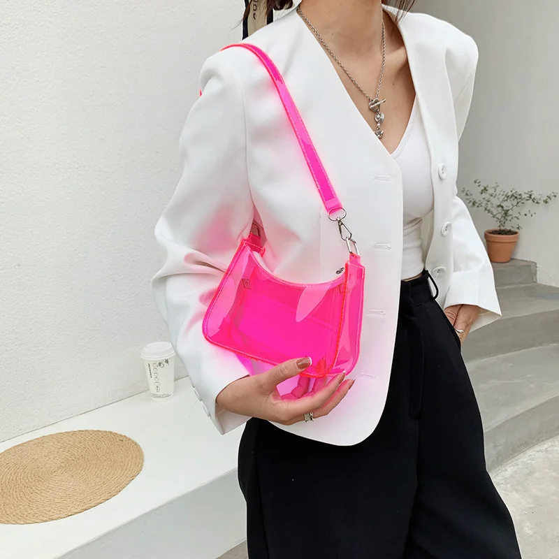 

Jelly Solid Color Clear Shoulder Underarm Bag for Women Casual Vintage Ladies Phone Bag Handbags Purse
