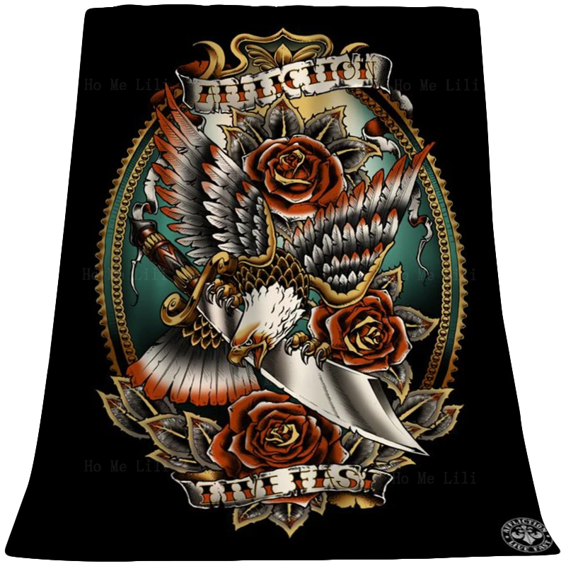 

Traditional Sailor Dagger Eagle Tattoos Zodiac Aries Goth Rabbit Skeleton Flannel Blanket By Ho Me Lili Fit For Trave Camping