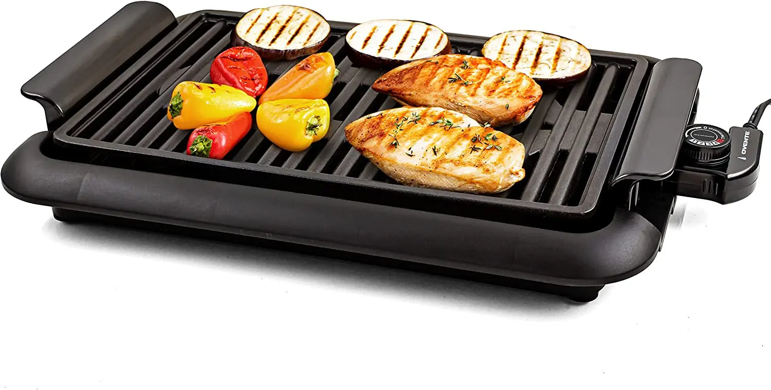 

Indoor Electric BBQ Grill with Non-Stick Cooking Surface, Adjustable Temperature Knob, Fast Heating Perfect for Grilling, Remova
