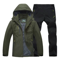 5xl mens jacket set outdoor camping hiking jacket pants travel windproof waterproof sportswear climbing clothes spring autumn
