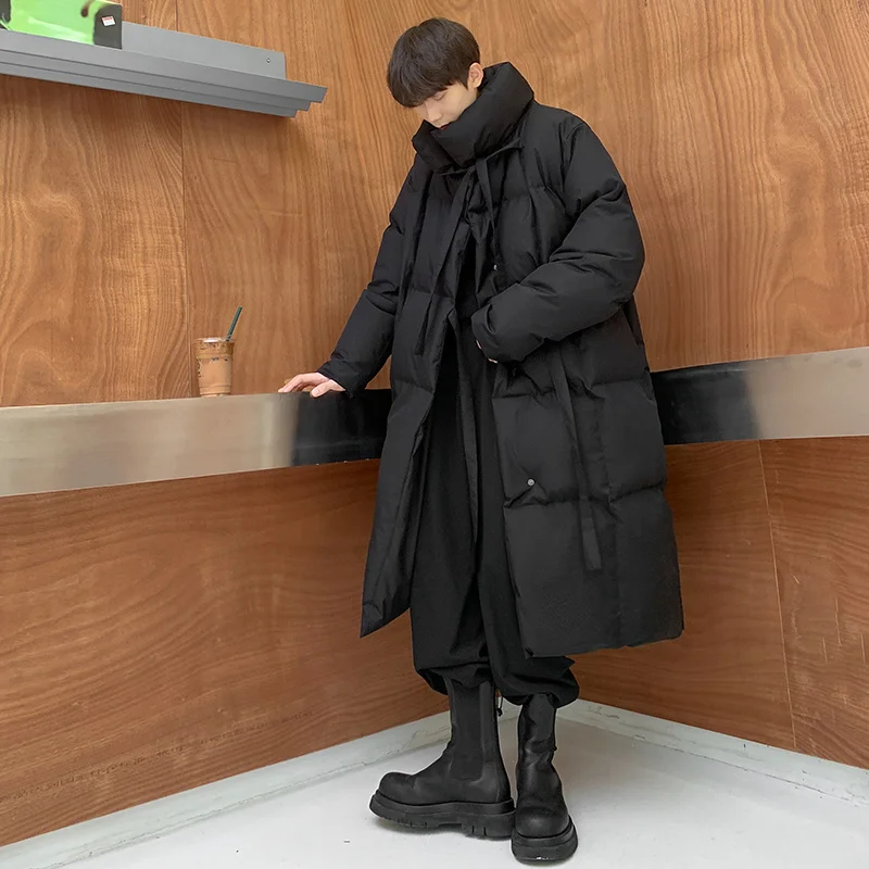 Winter Jacket Men Warm Fashion Oversized Black Thickened Long Coat Men Streetwear Korean Loose Down Jacket Mens Thick Overcoat