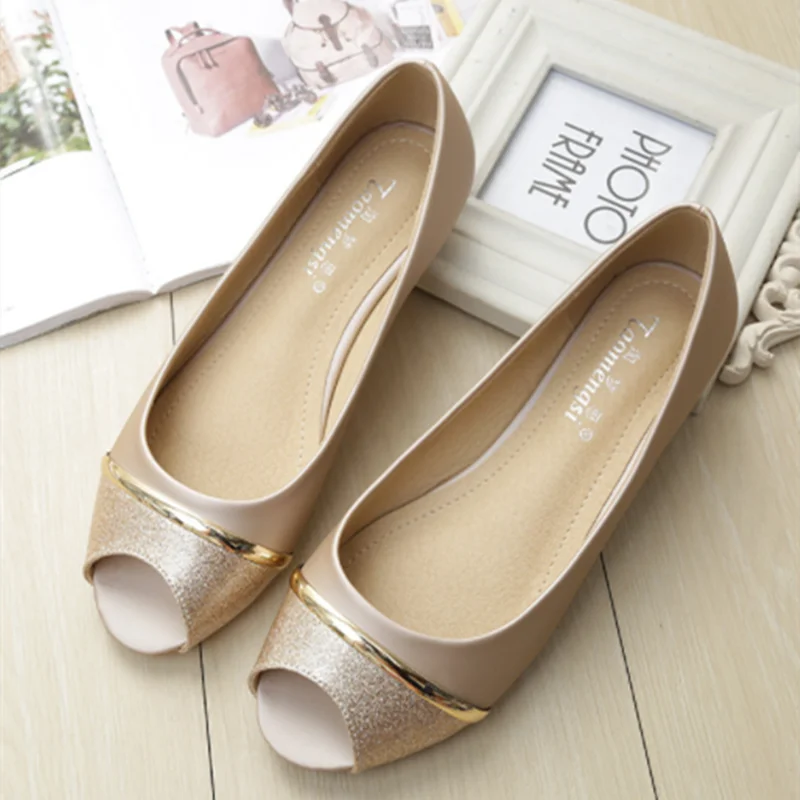 Женские туфли на плоской подошве с открытым носком в стиле пэчворк