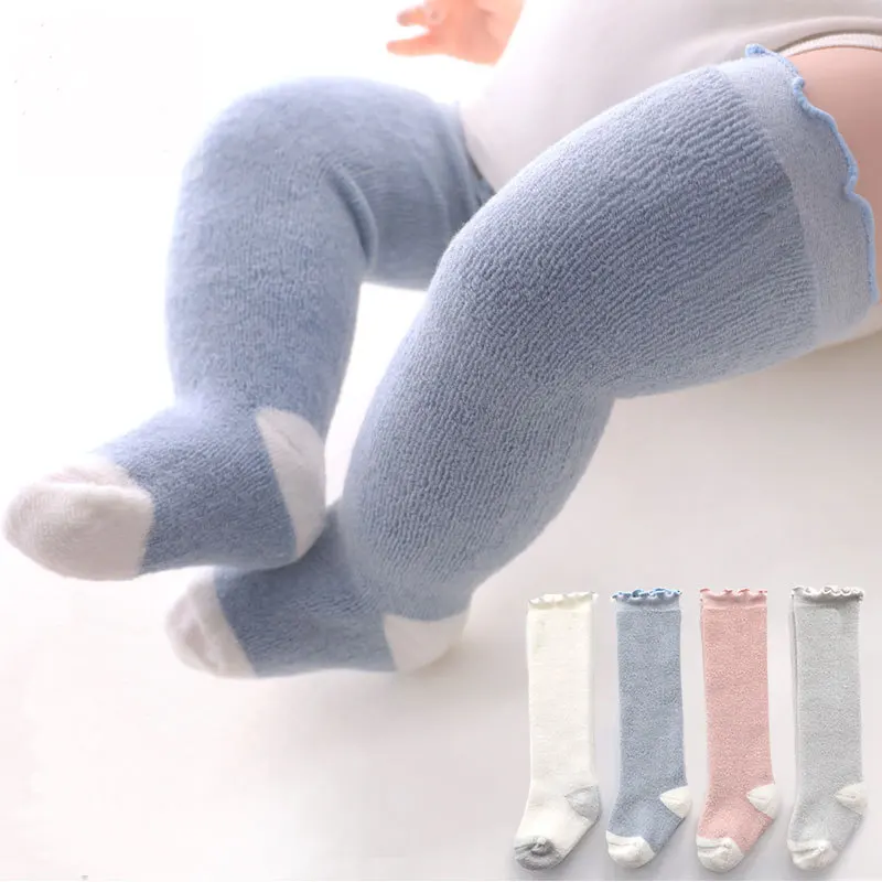 

Cute Baby Knee High Socks Cotton Breathable Soft Children boy girl's Socks Solid Terry socks leg warmers Long Socks 0-3Years