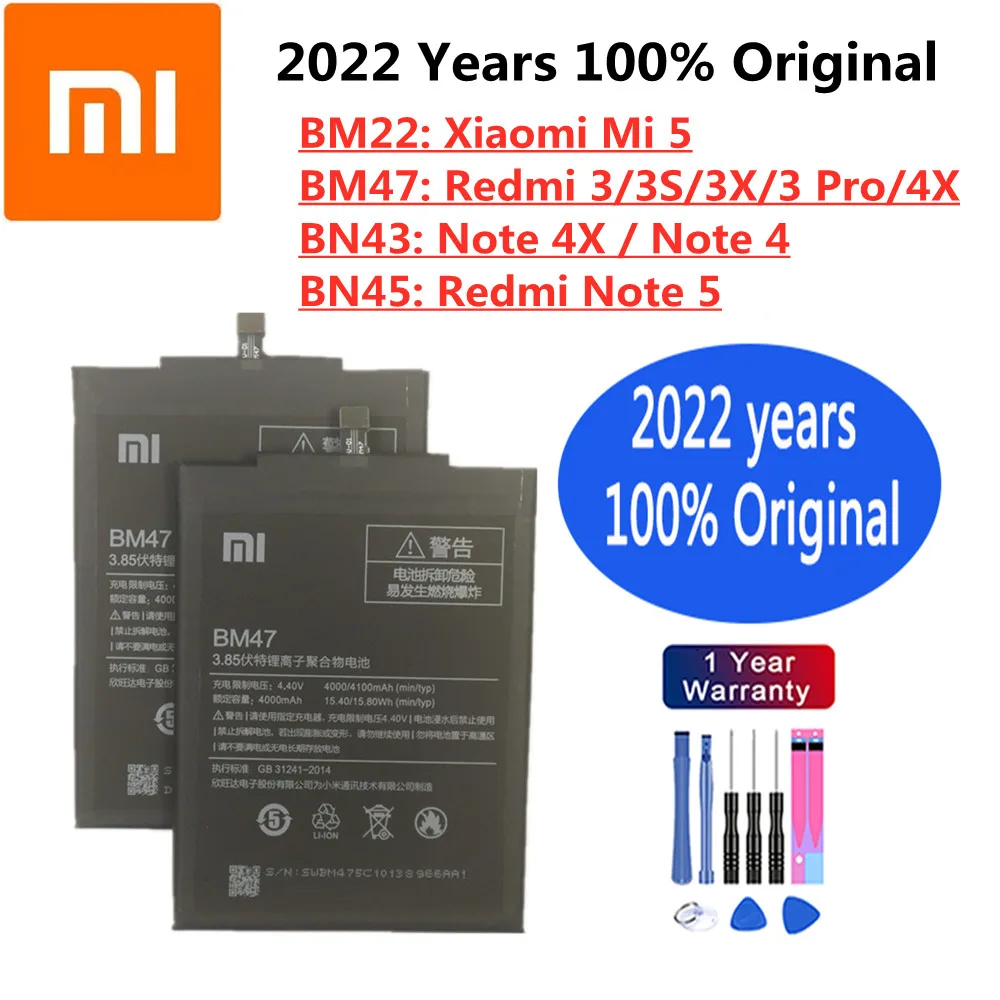 Buy 2022 Xiaomi Original Battery For Mi 5 Redmi 3 / 3S 3X Pro 4X Note 4 Note5 Note4x Phone Batteries on