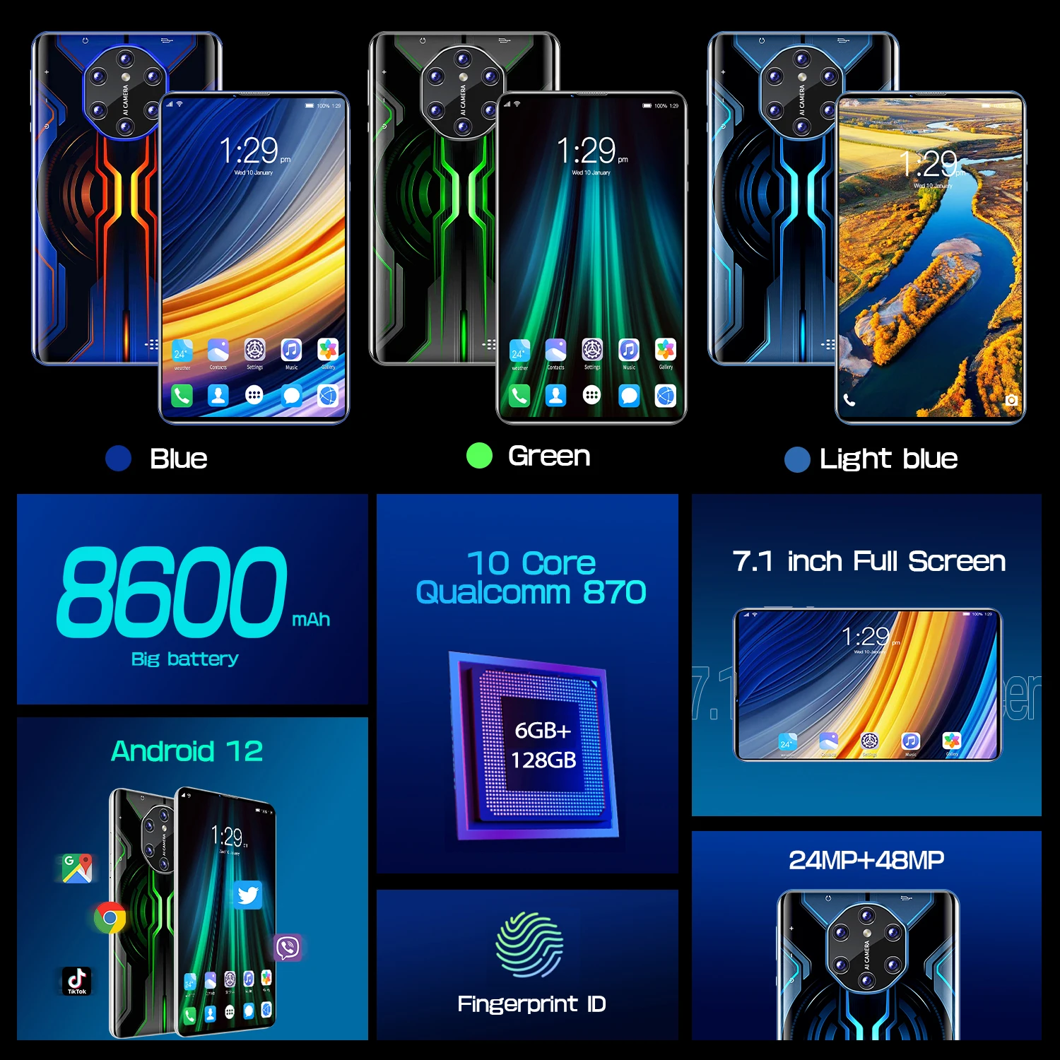 Планшет X80 Pro 7 1 дюйма 8600 мАч 6 + 128 ГБ Android 12 |