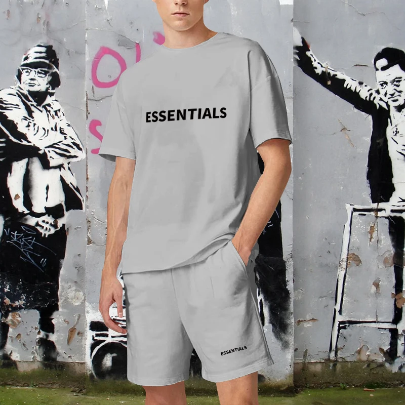 Fashion Luxury Brand T Shirts Suit Men Sport High Quality Essentials Designer Outfit Sportwear Unisex 4XL Large Size TShirt Set