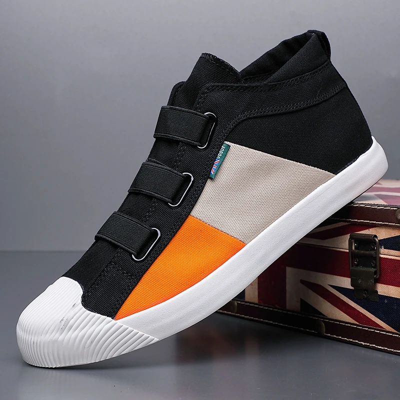 

Autumn New Men Casual Sneaker Shoes Elastic Band Mid-top Mixed Colors Canvas Loafers Breathable Non-slip Vulcanize Flats M21324
