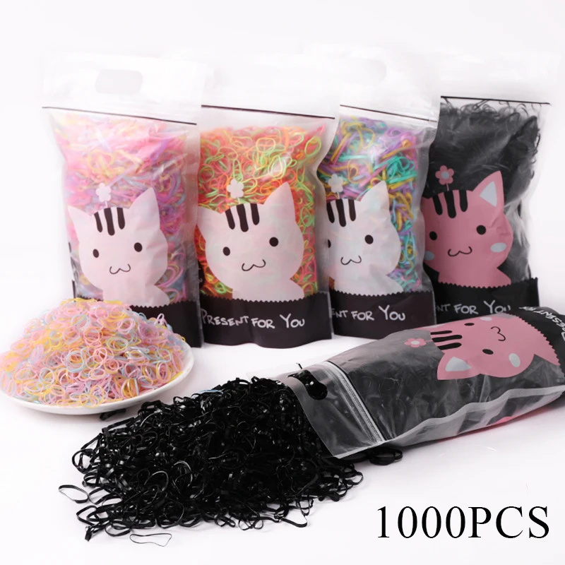

1000Pcs/Pack Small Disposable Hair Band Elastic Rubber Bands Girls Colorful Hairband Child Ponytail Holder Hair Ties Accessories