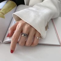 fashion simple hollow heart open rings for women holiday gift retro silver color student gothic jewelry accessories wholesale