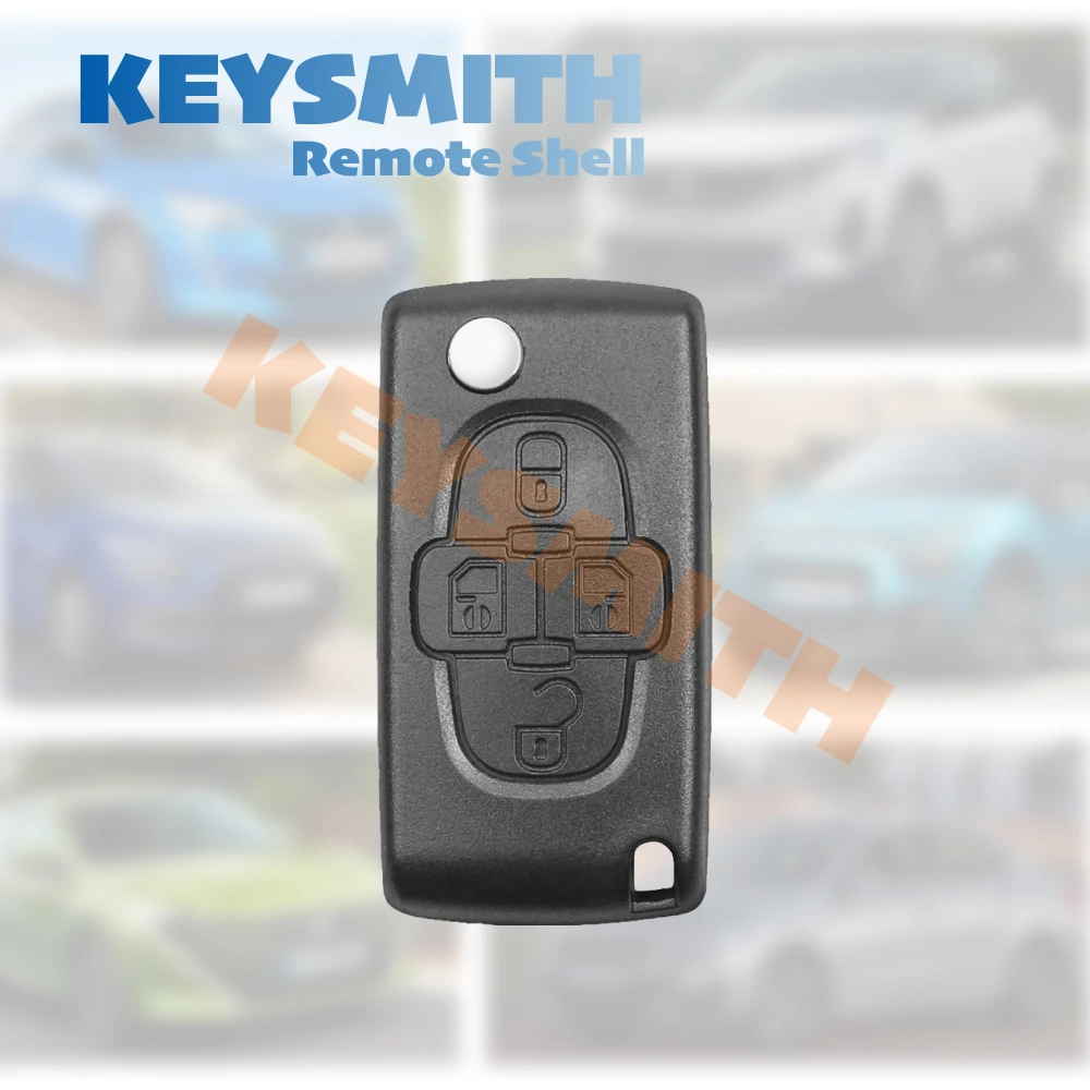 Фото KEYSMITH 4-кнопочный выкидной корпус ключа-пульта для Peugeot 1007, Citroen C8, Fiat, с необработанным лезвием CE0523 CE0536, замена №2