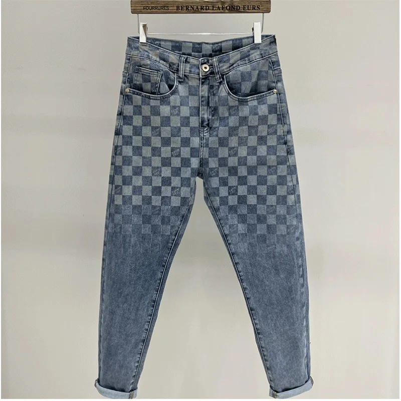 Мужские джинсы с квадратным принтом модные высококачественные недорогие