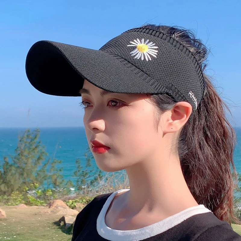 

Летняя женская Пустая Шляпа MOOLEEY с цветочной вышивкой и широкими полями, Солнцезащитная шляпа, уличная спортивная вязаная Солнцезащитная ш...