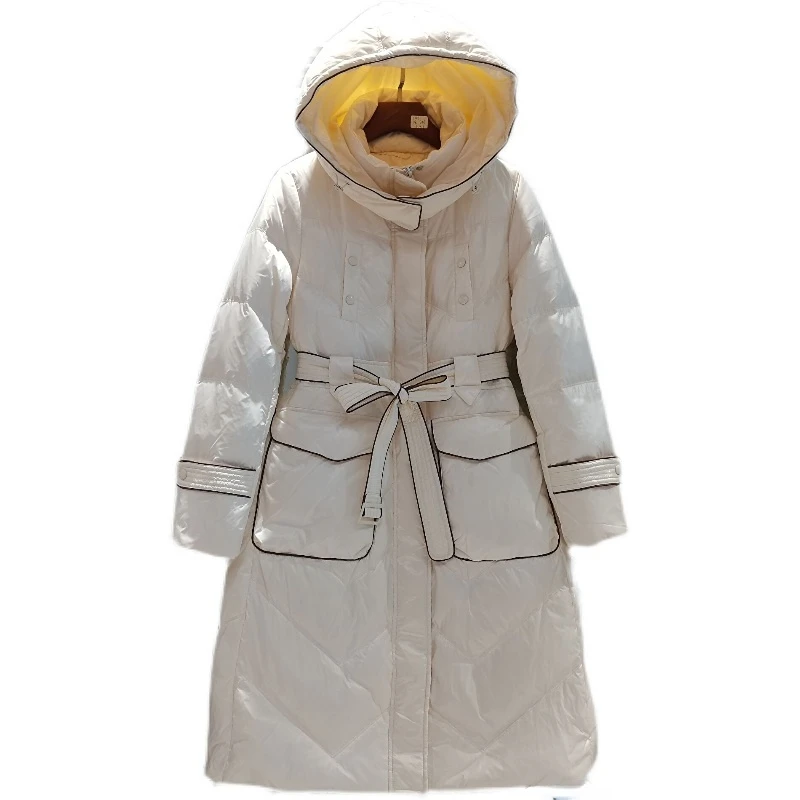 

2022 Down Jacket Women's Thickened Hooded Slim White Duck Down Coat Long Sleeve Warm Veste Femme Chic Et élégante Mont H909