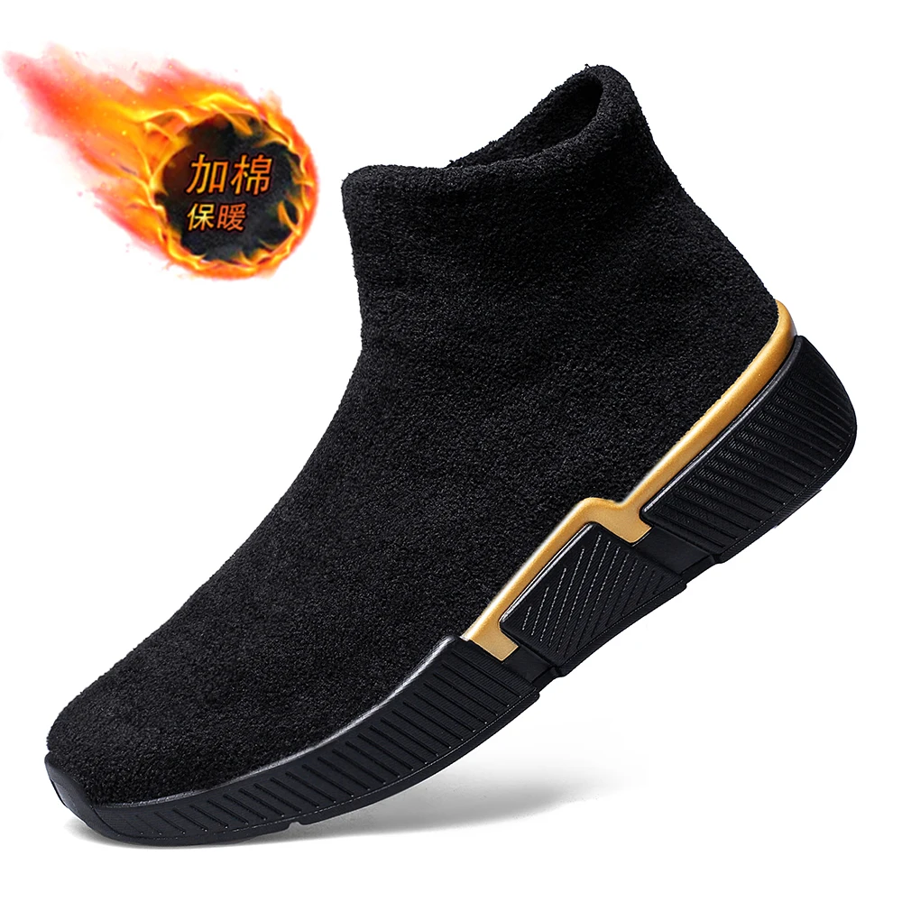 

2022 Winter Men's Outdoor Walking Shoes for Men Light Breathable Cotton Shoe Plush Warm Lining Men Snow Boots Plus Size 47