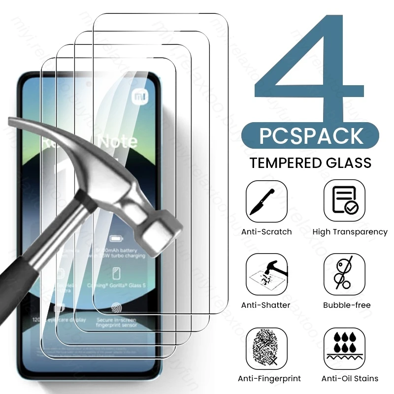 4 шт. полное стекло для Xiaomi Redmi Note 14 5G RedmiNote14 Note14 Not 5G/4G закаленное 9H Защитная пленка