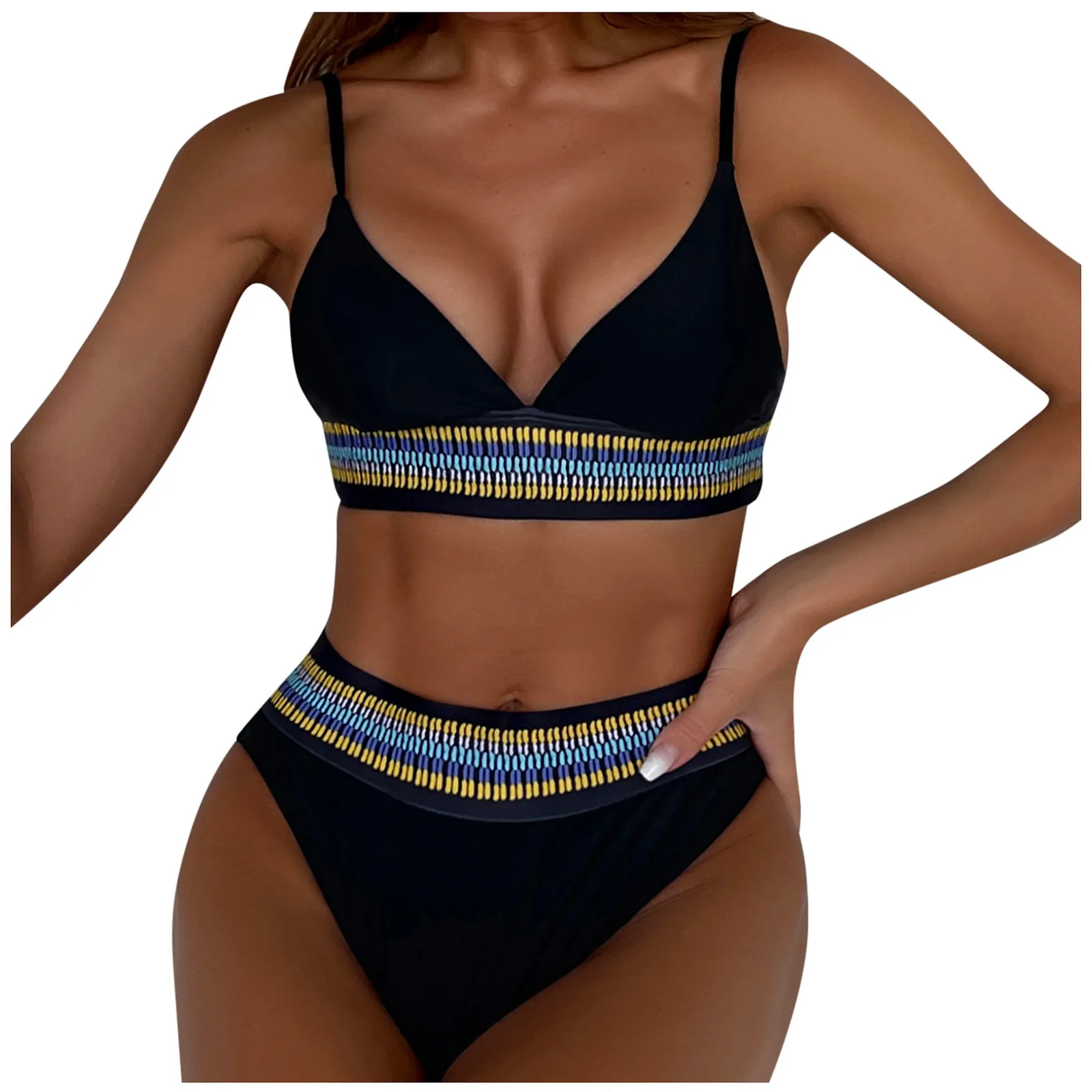 

Sexy Women's Fashion Bikini Set Two-piece Split Swimsuit Print Push-Up Pad Swimwear Beachwear Set Mid Waist Beach Bathing Suits
