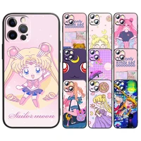 anime sailor moon girl for apple iphone 13 12 mini 11 xs pro max x xr 8 7 6 plus se 2020 5 black soft tpu capa phone case