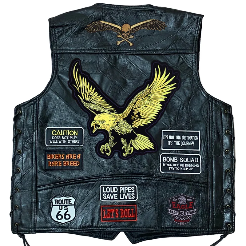 

Жилет мужской кожаный с вышивкой, куртка без рукавов для езды на мотоцикле и велосипеде, в стиле панк, 2023
