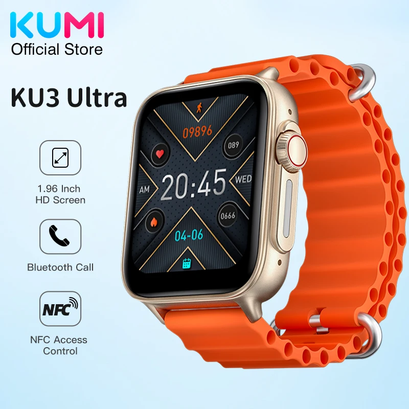 

KUMI KU3 Ultra Smartwatch 1.96 inch Bluetooth Call TFT HD Full Screen Heart Rate Blood Pressure Sleep Monitor IP68 Waterproof