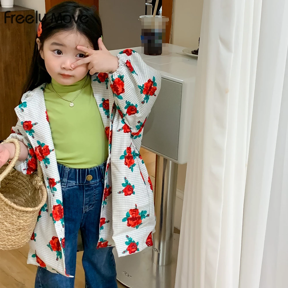

Freely Move 2022 Girls Autumn Jackets Children's Clothing Hooded Outerwear Fashion Windbreaker Top Kids Coat Baby Fall Clothes