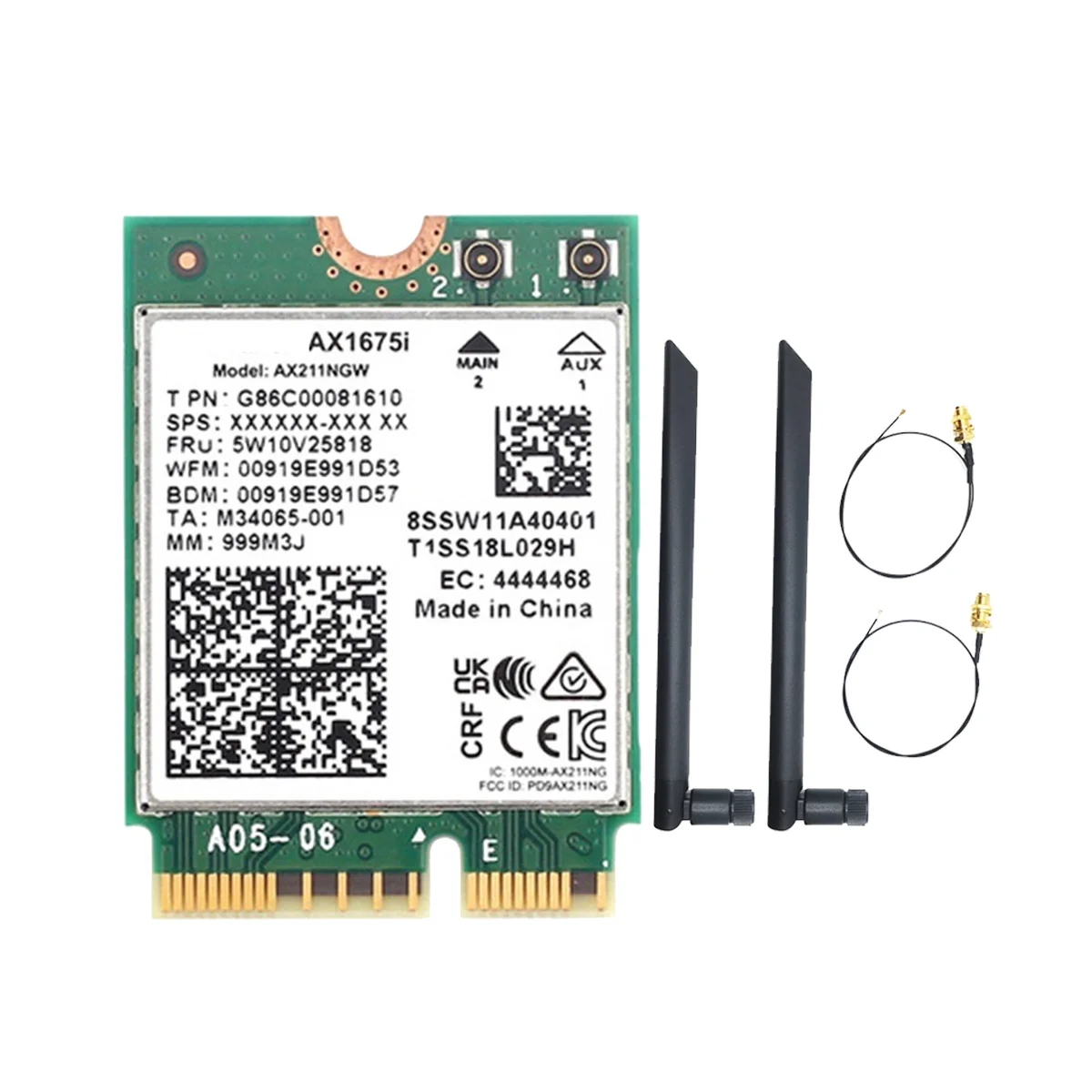 

AX1675I WIFI карта + 2x8 дБ антенна WiFi 6E M.2 ключ E CNVio 2 Tri Band 2,4G/5G/6 ГГц беспроводная карта AX211 BT 5,2 для Win 10