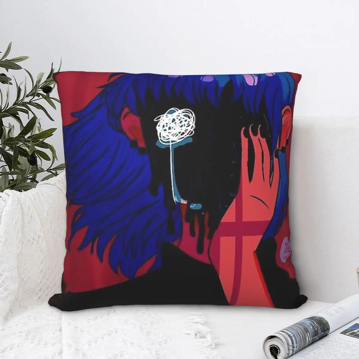 

Sad Throw Pillow Case Sally Face Horror Mystery Puzzle Game Short Plus Cushion Covers Home Sofa Chair Decorative Backpack