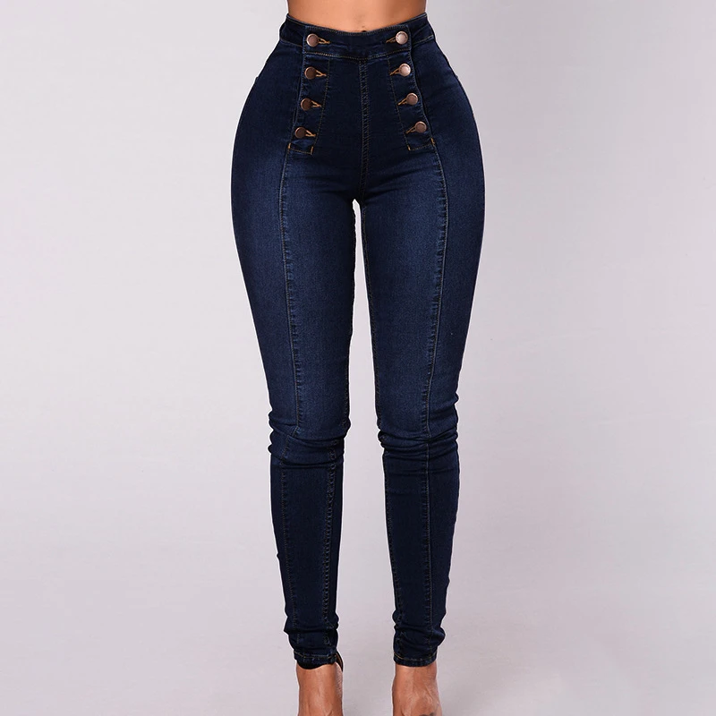 

New European American women's Casual Trend Office Jeans double breasted slim fit stretch trousers Streetwear Harajuku clothing