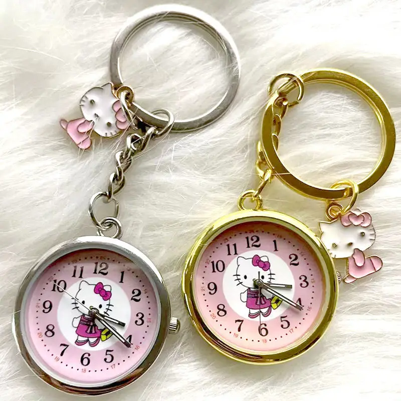 

Sanrio Hello Kitty Keychain Pocket Watch Kawaii Student Fashion Pocket Watch Cartoon Girl Keychain Small Clock Nurse Chest Watch