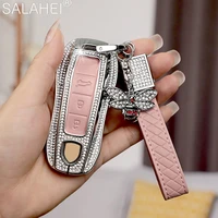 bling crystal leather car key case holder shell full cover keychain for porsche macan 911 panamera cayenne boxster 986 987 981