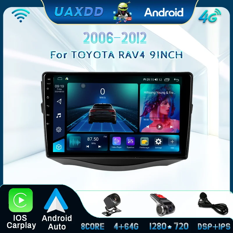 Фото Автомобильный радиоприемник для TOYOTA RAV4 2006-2012 Android Мультимедийный плеер 2 Din Carplay DSP Навигация GPS 4G WIFI стерео Голосовой экран 9 дюймов №1