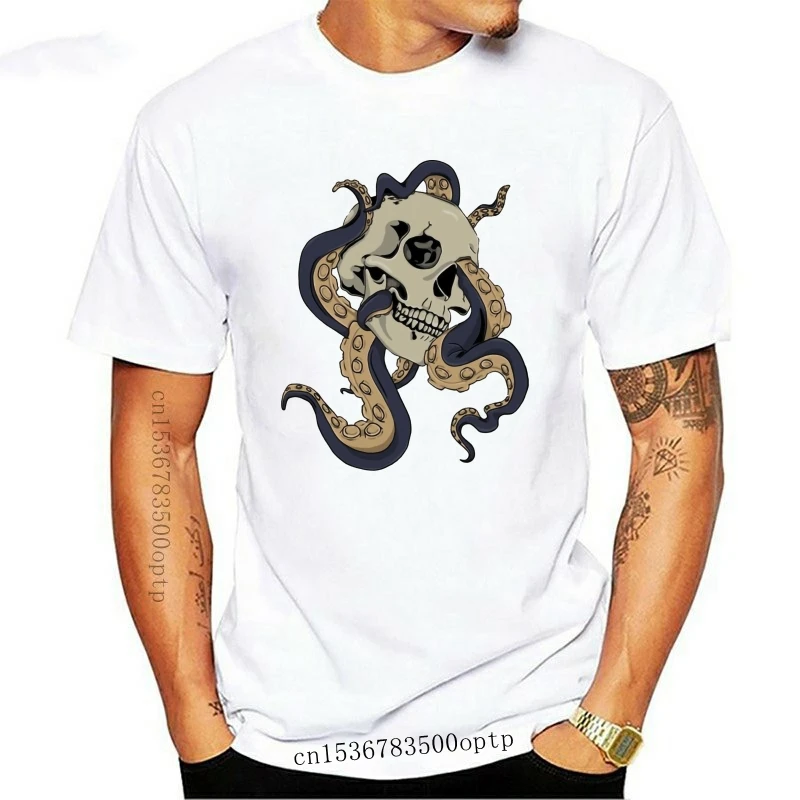 

Camiseta de arte Creepy con estampado de calavera y pulpo, camiseta gótica de Metal con estampado de miedo y Metal, nueva