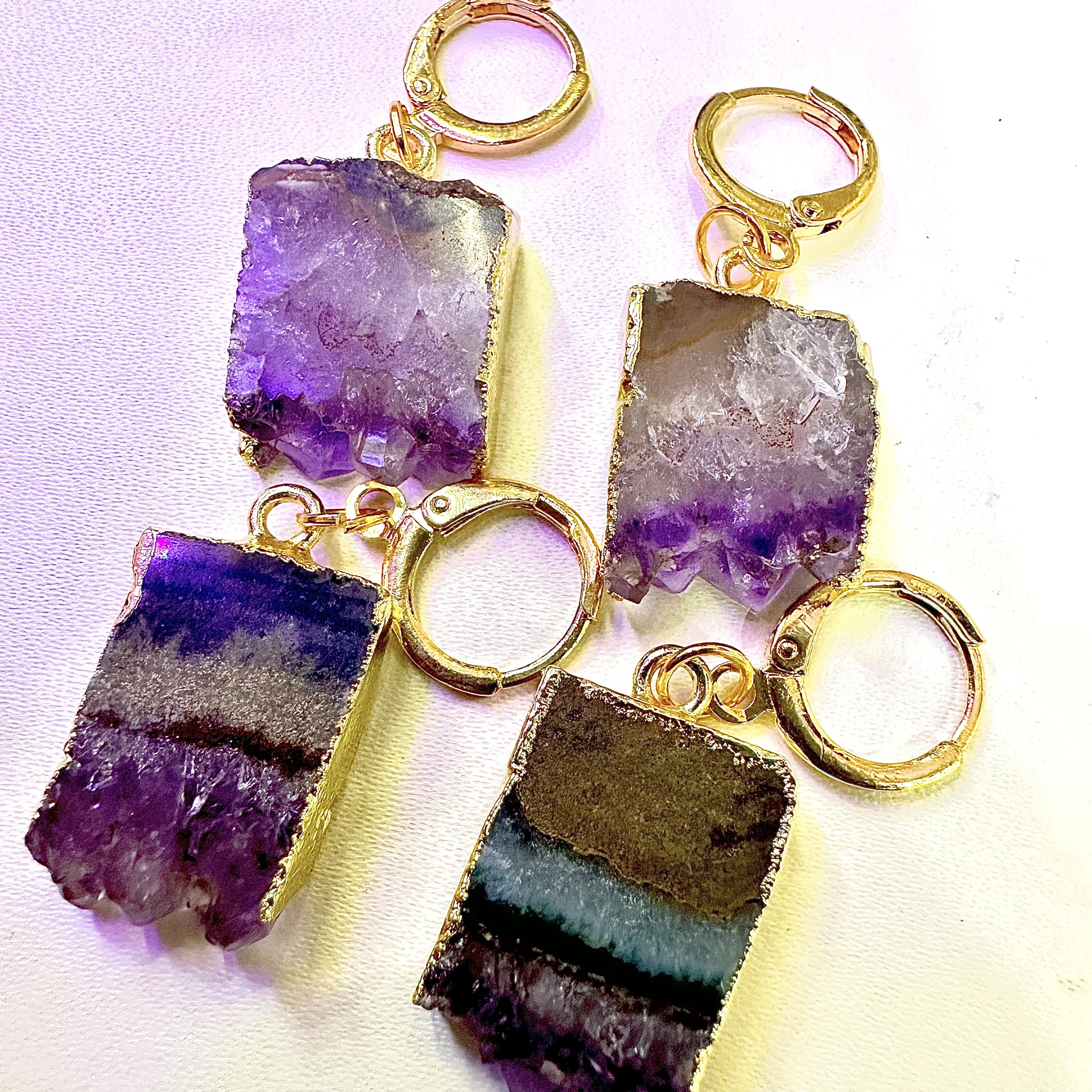 

Raw Purple Amethyst Druzy stone earrings for Female Cute Jewelry Gold Plated Crystal Stones Slice Cute Carve Rectangle Natural