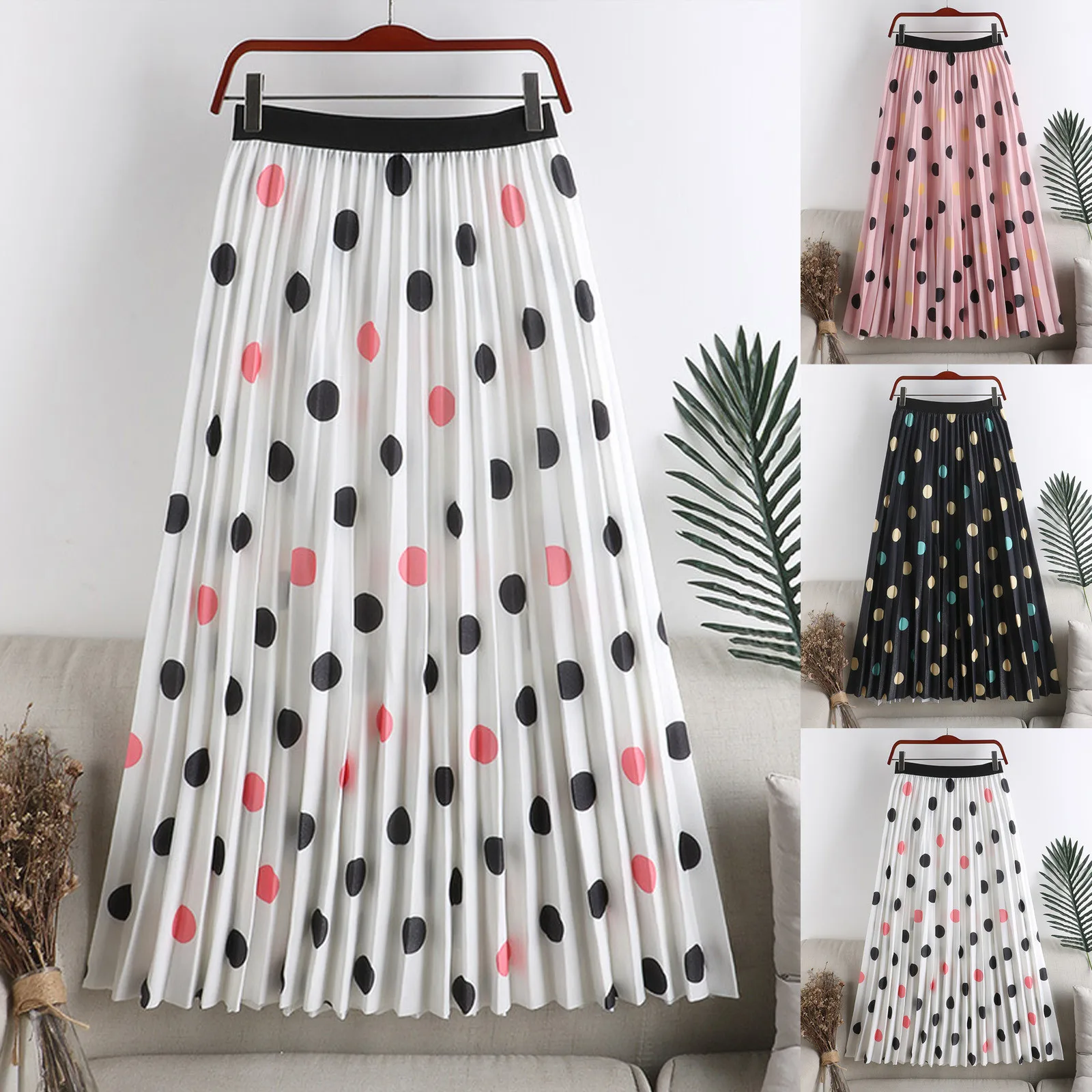 

Womens Skirts A Waist Print High Skirt Pleated Floral Swing Midi Line Skirt