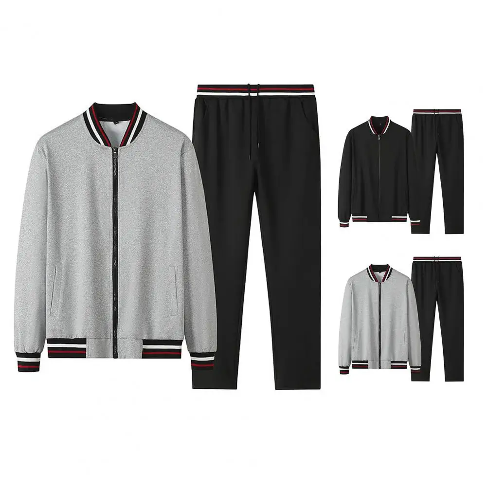 

1 Set Wearable Men Long Sleeve Track Suit Men Sport Outfit Solid Color Exercise